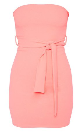 Neon Pink Bandeau Tie Waist Bodycon Dress - Dresses - from £8 - Clothing | PrettyLittleThing