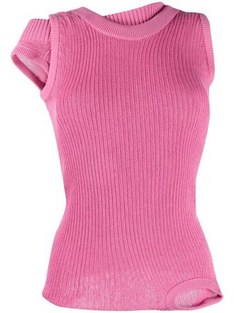 Shop pink Rick Owens asymmetrical cotton knit jumper with Express Delivery - Farfetch