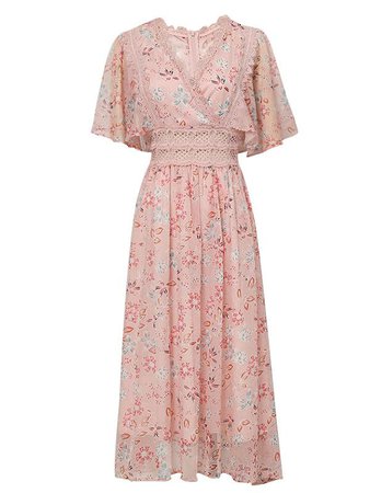 Pink Butterfly Sleeve Lace Chiffon Dress – Jolly Vintage
