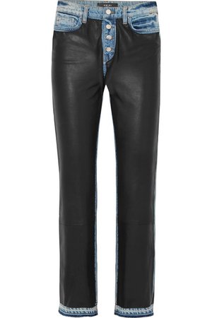 AMIRI | Pantalon droit taille haute à empiècements en cuir et en jean | NET-A-PORTER.COM