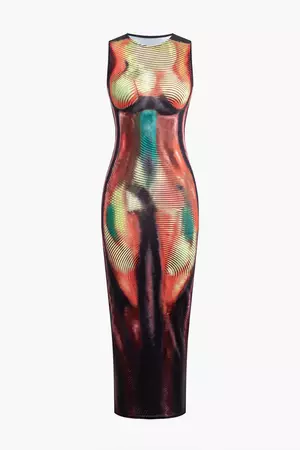 Abstract Print Tank Midi Dress – Micas