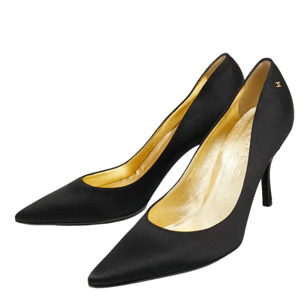 Chanel Black Satin Pointed Toe Pumps
