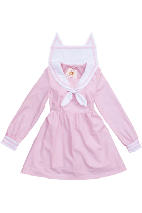 Cat Ear Collar Sailor Dress Pink