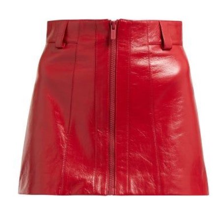 MIU MIU Crackled-leather Mini Skirt In Red