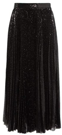 Pleated Sequin Midi Skirt - Womens - Black