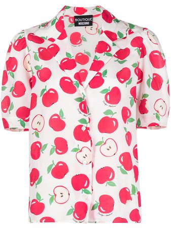 Boutique Moschino Apple Print silk-cotton Shirt - Farfetch