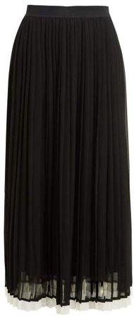High Rise Pleated Crepe Midi Skirt - Womens - Black
