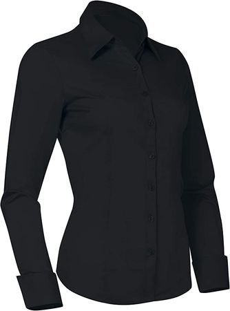 PIER 17 Button Down Shirts for Women, Fitted Long Sleeve Tailored Work Office Blouse (X-Small, Black) at Amazon Women’s Clothing store