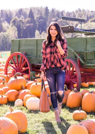 Plaid Pumpkin Patch Outfit - Our First Time At The Pumpkin Patch Together! | Just A Tina Bit