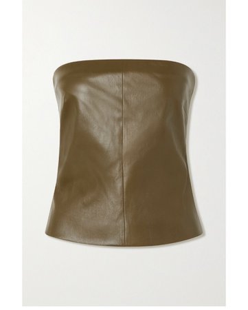 khaki leather strapless top