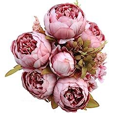 Amazon.com: Duovlo Fake Flowers Vintage Artificial Peony Silk Flowers Wedding Home Decoration,Pack of 1 (New Red) : Home & Kitchen
