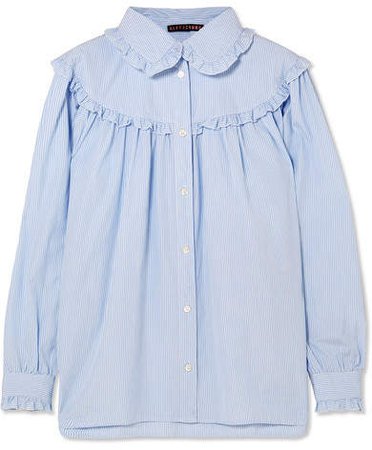 Ruffled Striped Cotton-poplin Shirt - Blue