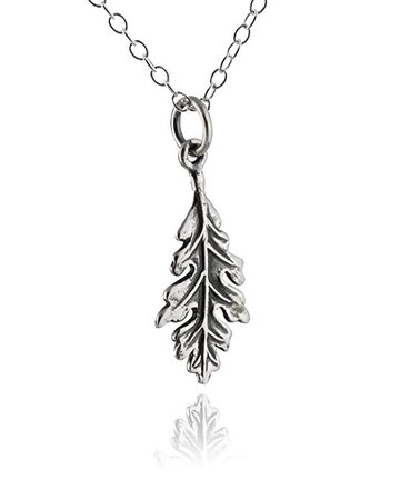 Sterling Silver Leaf Charm Pendant Necklace, 18" Chain, Fall Tree Leaves