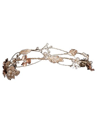 Rose Gold Light Gold Bridal Circlet Headband Rose Gold Flowers Leaves Freshwater Pearls Rhinestones