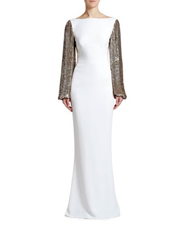 Stella McCartney Boat-Neck Golden Sequined-Sleeve Gown