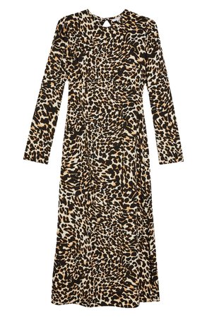 Topshop Animal Print Long Sleeve Midi Dress | Nordstrom