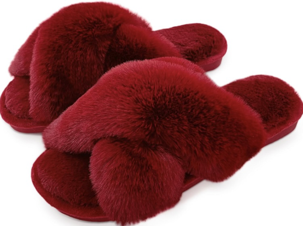 Red Plush Cross Band House Slippers