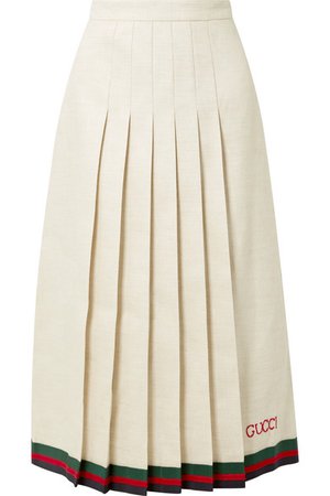 Gucci | Pleated embroidered linen and silk-blend midi skirt | NET-A-PORTER.COM