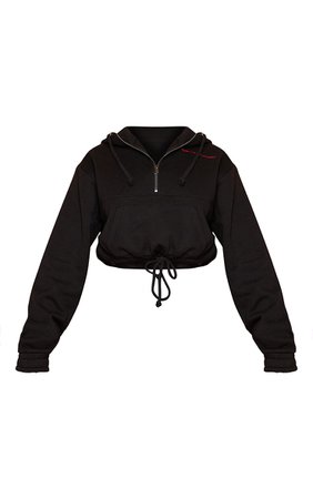 Plt Recycled Black Elastic Hem Zip Up Sweater | PrettyLittleThing USA