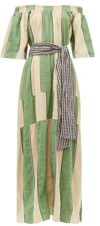 Casa Striped Cotton Chambray Maxi Dress - Womens - Green