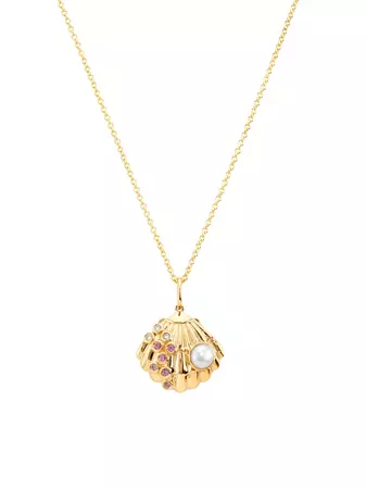 Shop Sydney Evan Under The Sea Shell 14K Yellow Gold, Pearl & Multi-Gemstone Pendant Necklace | Saks Fifth Avenue