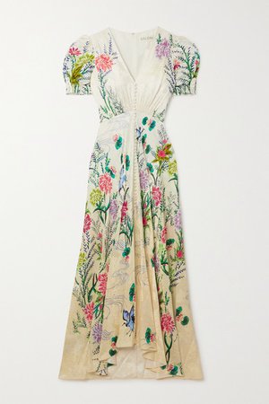 Lea Floral-print Silk-jacquard Midi Dress - Ivory