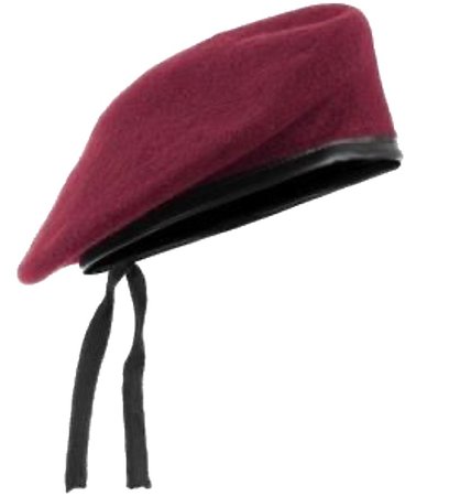 burgundy red beret with leather detail