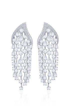 18k White Gold Cascade Rose Cut And Brilliant Colorless Diamond Dangling Earrings By Harakh