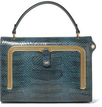Postbox Small Snake-effect Leather Tote - Storm blue
