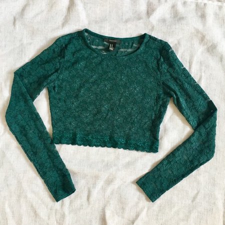 Green Lace Crop Top