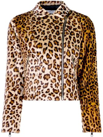 leopard print faux fur biker jacket