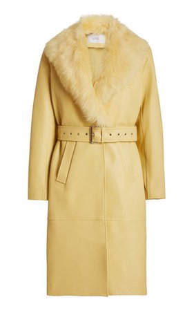 You & Me Shearling-Trimmed Leather Trench Coat By Common Leisure | Moda Operandi