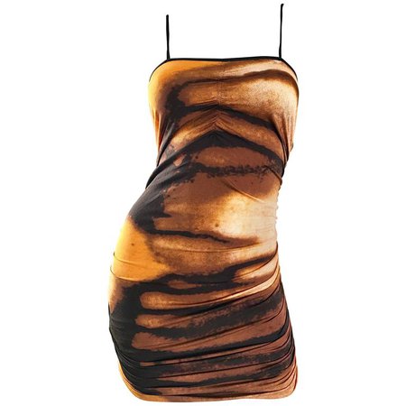 1990s Vivienne Tam Brown + Burnt Orange + Black Abstract Vintage 90s Mini Dress For Sale at 1stdibs