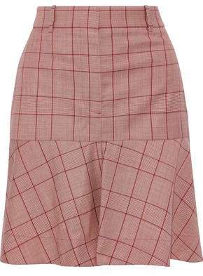 Fluted Prince Of Wales Checked Wool Mini Skirt
