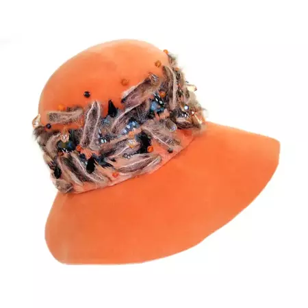 Christian Dior Chapeaux Orange Floppy Hat w/ Feathers, Yarn, and Beads For Sale at 1stDibs