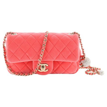 Chanel Pearl Crush Flap Bag Quilted Velvet with Crystal Detail Mini For Sale at 1stDibs