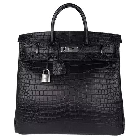 Hermes Hac Birkin 40 Black Matte Porosus Crocodile Bag Palladium Hardware For Sale at 1stDibs | birkin bag, birken bags, birkin bags