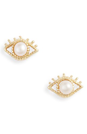 Adina's Jewels Evil Eye Imitation Pearl Stud Earrings | Nordstrom