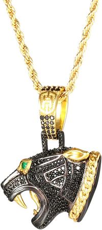 HELLOICE Panther Pendant Necklace Iced Out 18K Black Gold Plated with 3mm 24" Rope Chain for Men Women | Amazon.com