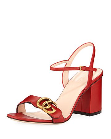 Gucci Leather GG Block-Heel Sandals