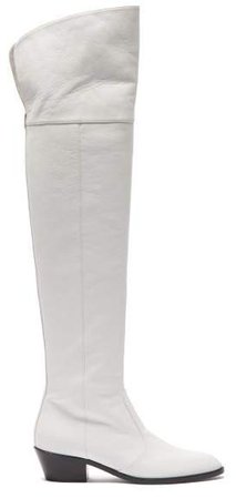 Matty Bovan - Oscar Over The Knee Leather Boots - Womens - White