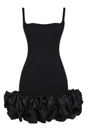 Clothing : Mini Dresses : 'Lilou' Black Ruffle Hem Dress