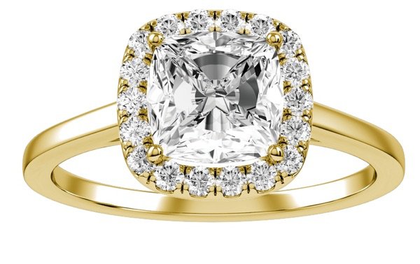 Cushion Diamond Bridal Ring 14K Yellow Gold Shown with 1 Carat Cushion Diamond 5354.17$ USD