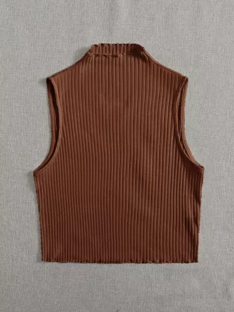 SHEIN Plus Mock-neck Rib-knit Tank Top | SHEIN USA