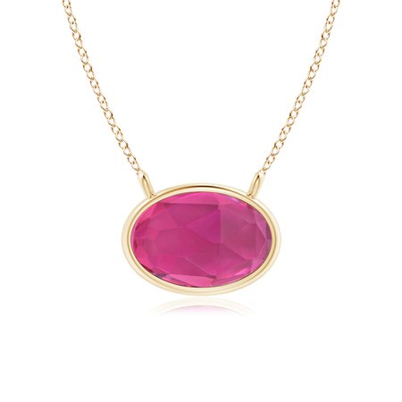 East West Pink Tourmaline Solitaire Necklace | Angara