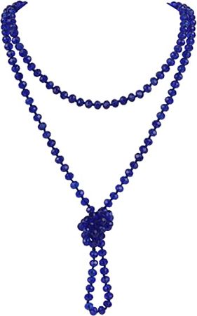 Firstmeet Fashion Glass Beads Rope Knot Long Bead Necklace Versatile 60" Strand Costume Jewelry for Women and Men (XL-1030-Navy Blue) | Amazon.com