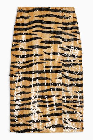 Gold Tiger Sequin Midi Skirt | Topshop