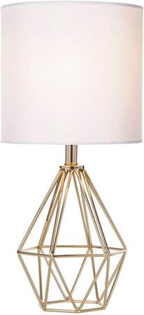 COTULIN Gold Modern Hollow Out Base Bedroom Small Table Lamp,Bedside Nightstand Lamp with Geometric Metal Base White Fabric Shade,Cute Desk Lamp for Kids Living Room - Amazon.com
