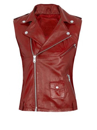 womens red leather vest