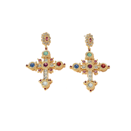 colorful rhinestone cross earrings